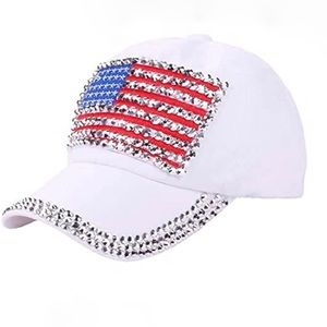 🇺🇸USA Bright & Bursting With Bling American Flag Adjustable Hat!